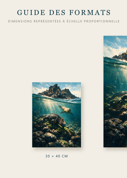 Formats disponibles pour Les Gardiens du Rivage : A4, 30 × 40 cm et 50 × 70 cm