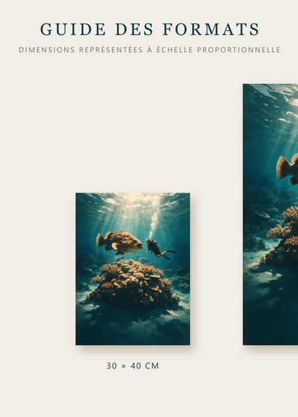 Formats disponibles pour Face au Géant : A4, 30 × 40 cm et 50 × 70 cm
