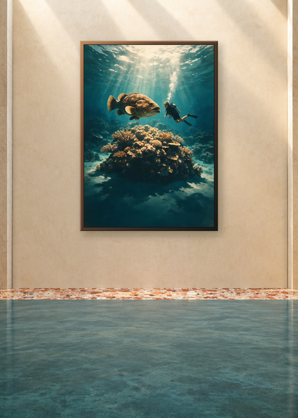 Face au Géant encadré dans une galerie contemporaine
