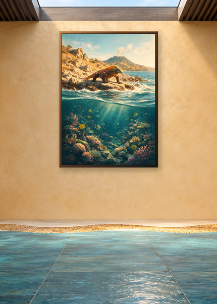 Le Gardien du Volcan — mise en scène en galerie, format vertical 2:3