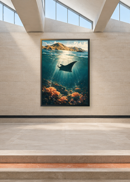 L’Ombre de la Manta encadré dans une galerie contemporaine