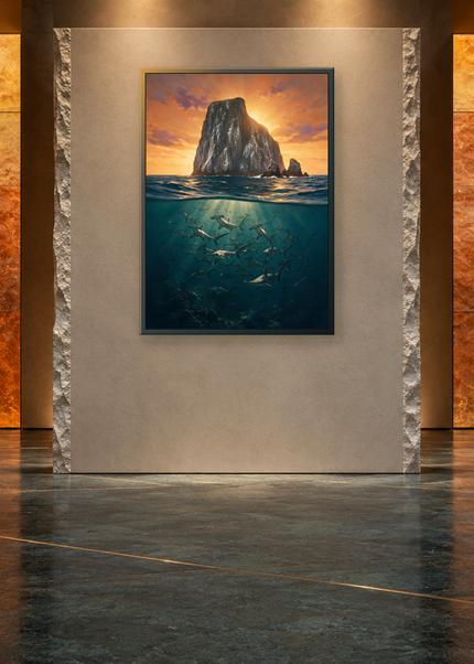 Au Pied du Rocher encadré dans une galerie contemporaine