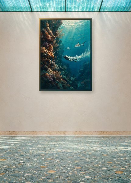 Au Fil du Récif — mise en scène en galerie, format vertical 2:3