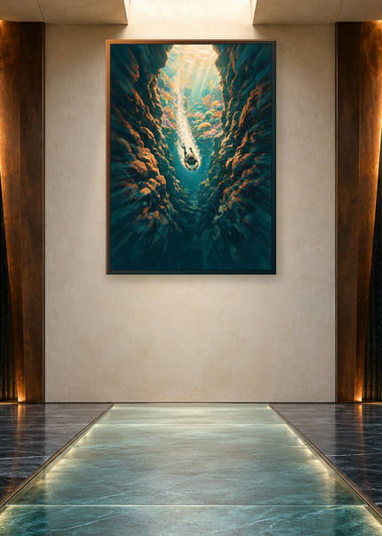 Dans la Faille — mise en scène en galerie, format vertical 2:3