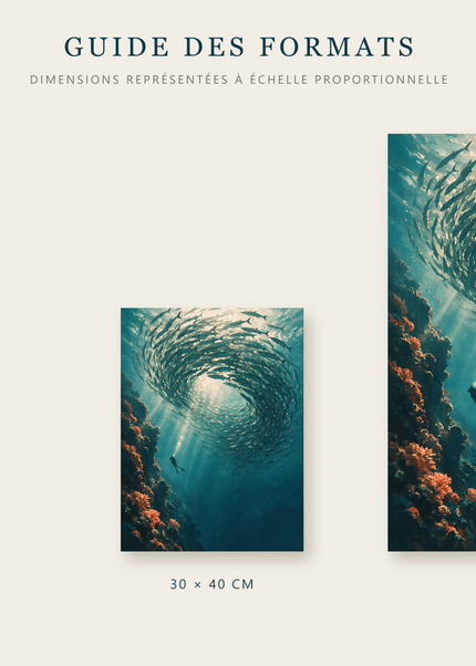 Formats disponibles pour La Spirale Vivante : A4, 30 × 40 cm et 50 × 70 cm